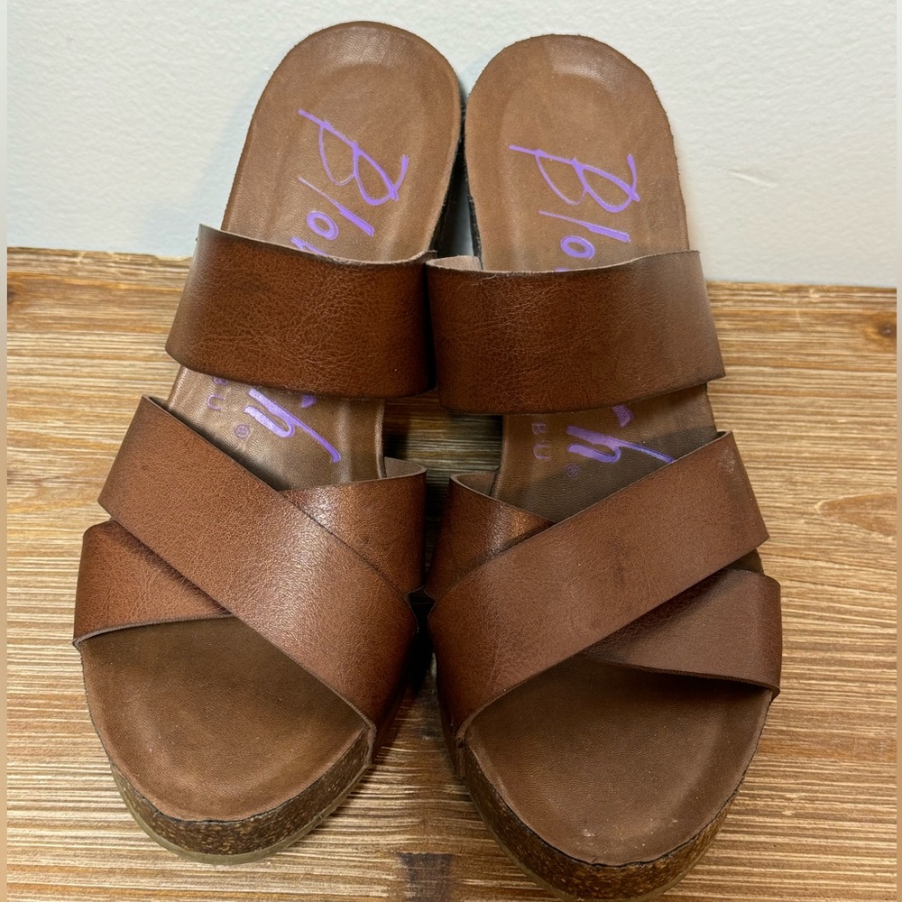 Blowfish Malibu Wedge Leather Sandals - size: 8M - $40